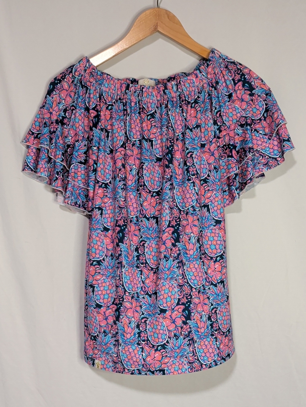 Simply Southern Off Shoulder Pineapple Floral Top Small Summer Shirt